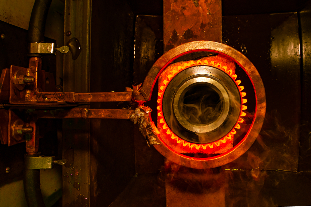 Closeup calcining hot metal for induction furnace process